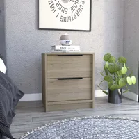 Velador Kaia 2 Cajones Rovere Y Blanco 48x41x36 Cm