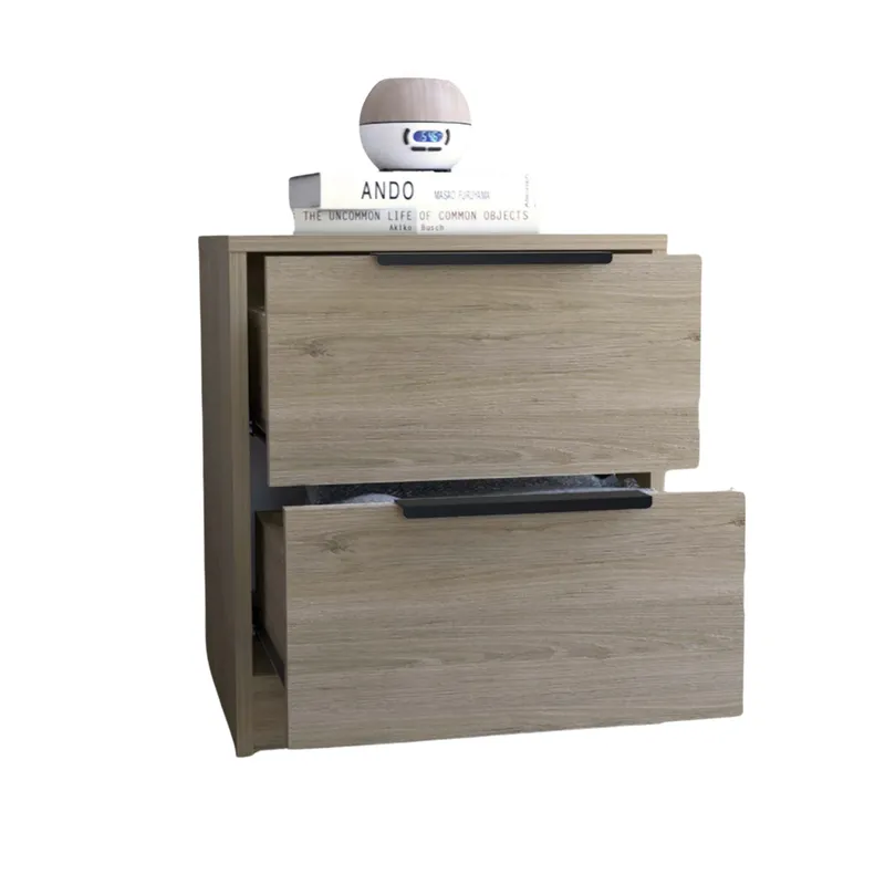 TUHOME - Velador Kaia 2 Cajones Rovere Y Blanco 48x41x36 Cm