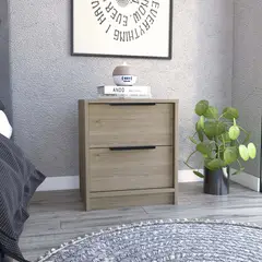 TUHOME - Velador Kaia 2 Cajones Rovere Y Blanco 48x41x36 Cm