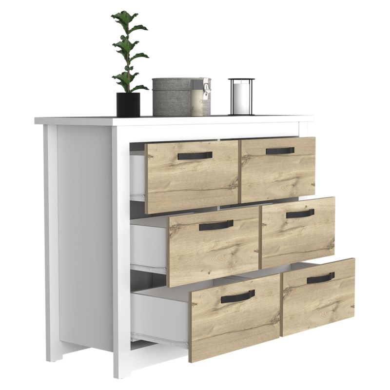 TUHOME - Cómoda Z-120 6 Cajones Blanco Y Duna
