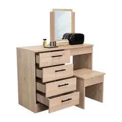 TUHOME - Mueble De Tocador Kaia 4 Cajones Rovere Y Blanco Con Silla 126x100x42 Cm