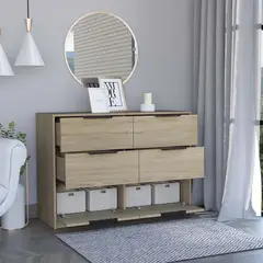 TUHOME - Cómoda Kaia 4 Cajones 2 Puertas Rovere Y Blanco 77x107x41 Cm