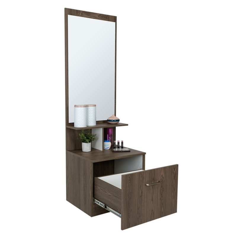 TUHOME - Velador Multifuncional Z-54 Coñac Y Blanco Con Espejo 170x54x47 Cm