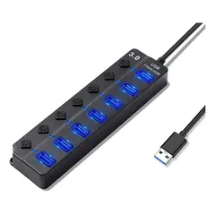 GENERICO - Hub 7 En 1 Usb 3.0 Con 1 Usb 3.0 Y 6 Usb 2.0 Luz Led