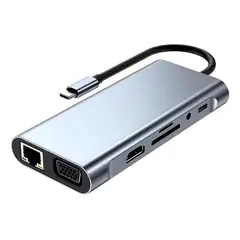 GENERICO - Adaptador Tipo C 11 En 1 Rj45 Hdtv Usb 3.0 Usb C Jack Sd