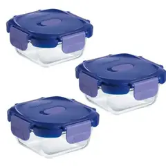 LUMINARC - Pack de 3 Contenedores Hermético de Vidrio Cuadrado 320 ml