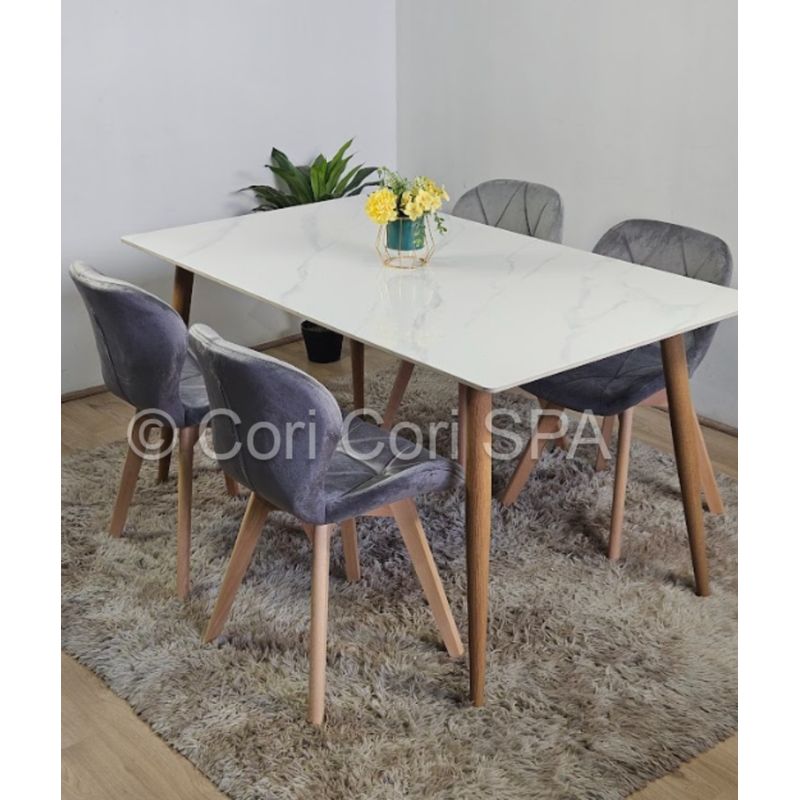 CORI CORI - Comedor Mármol 160x90 cm + 4 Sillas Mariposa Velvet Gris