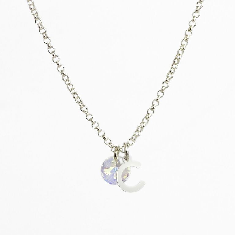 Cadena de Plata con Inicial y Cristal - C Plateado TALLA UNICA