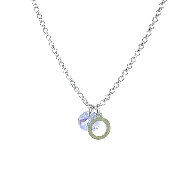 Cadena de Plata con Inicial y Cristal - O Plateado TALLA UNICA