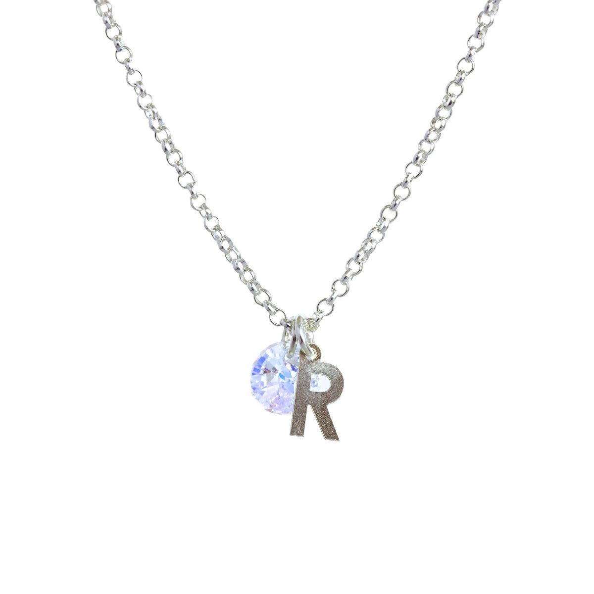MABELITA - Cadena de Plata con Inicial y Cristal - R