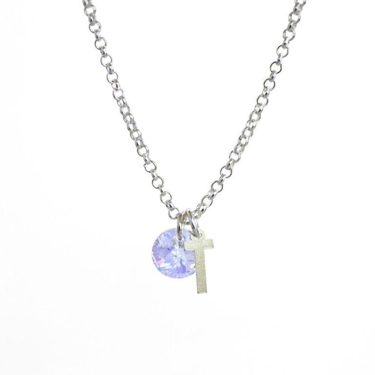Cadena de Plata con Inicial y Cristal - T Plateado TALLA UNICA
