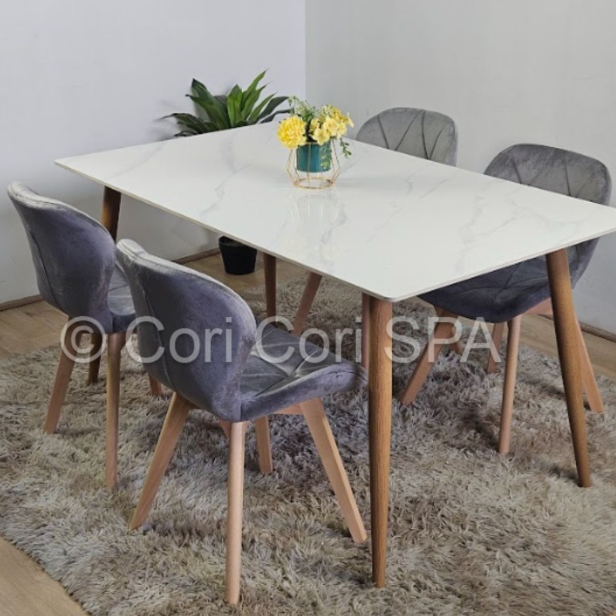 CORI CORI - Comedor Mármol 140x80cm + 4 Sillas Mariposa Velvet Gris…
