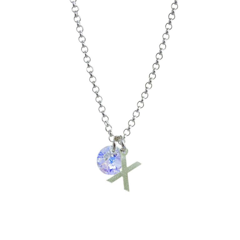 Cadena de Plata con Inicial y Cristal - X Plateado TALLA UNICA