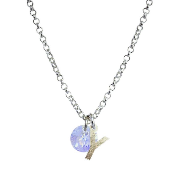Cadena de Plata con Inicial y Cristal - Y Plateado TALLA UNICA