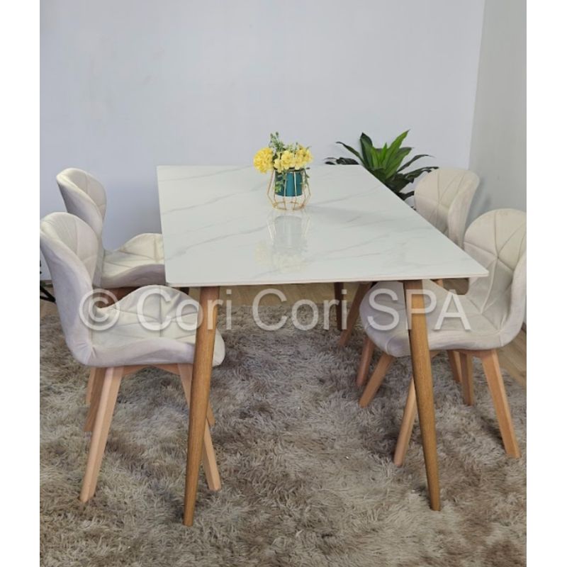 CORI CORI - Comedor Mármol 120x80cm + 4 Sillas Mariposa Velvet Beige