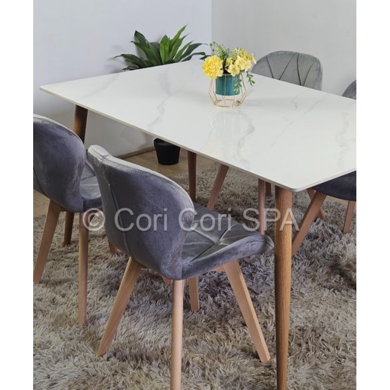 CORI CORI - Comedor Mármol 120x80cm + 4 Sillas Mariposa Velvet Gris