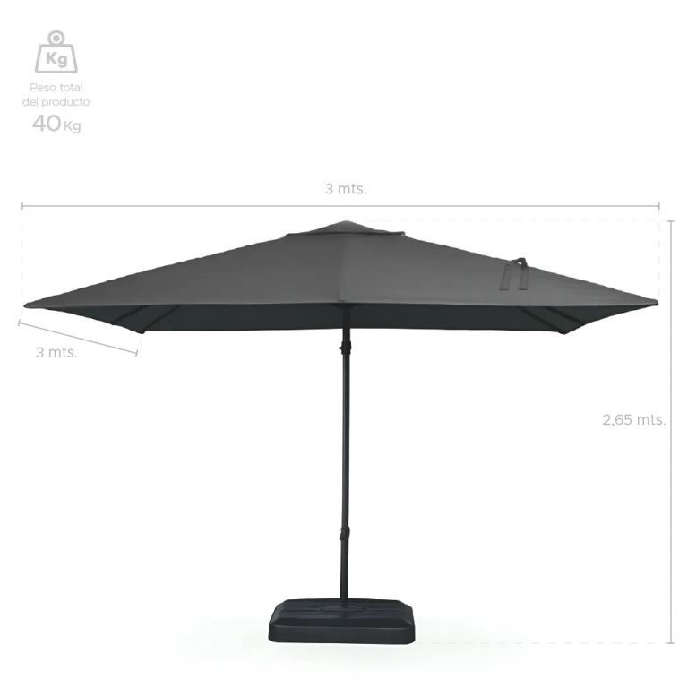 Quitasol Para Terraza Lateral Con Base Grafito 360