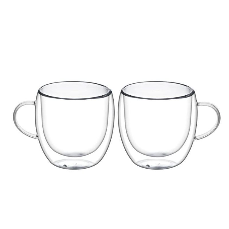 GENERICO - Set 2 Taza Doble Pared 250ml Vaso Mug Mocca Latte Mate Café Expreso
