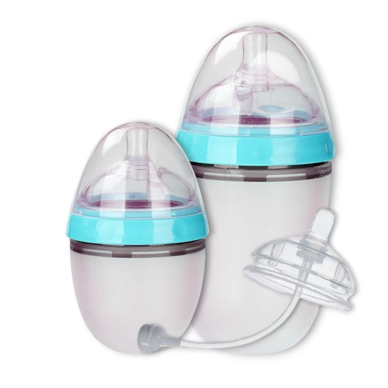 GENERICO - Mamaderas Silicona 240cc+150cc Bpa Free +Manilla Azul Set