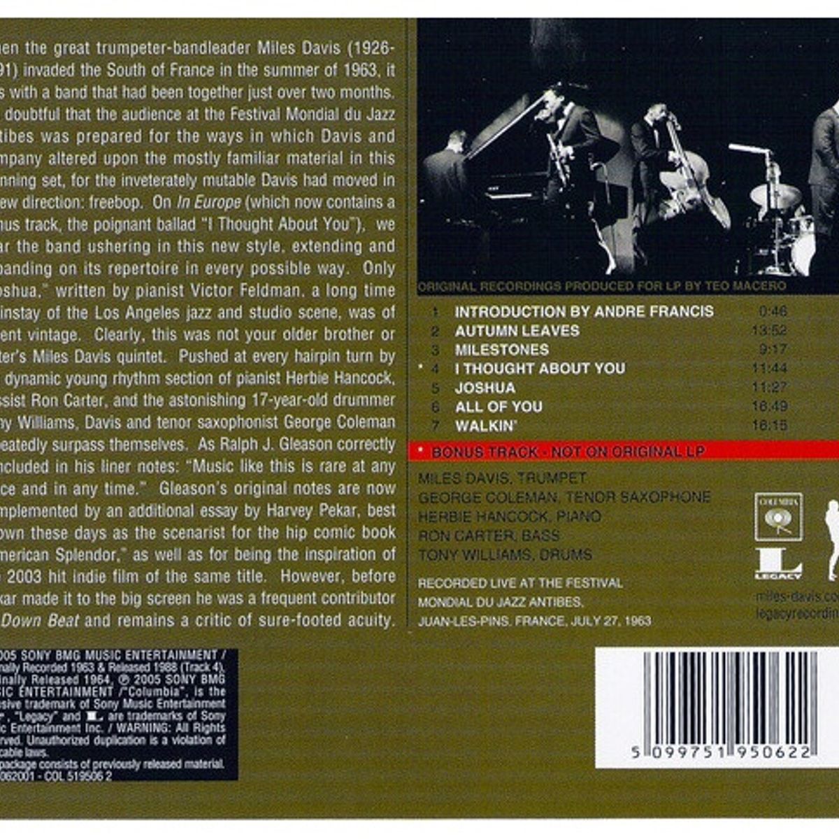 GENERICO - MILES DAVIS - MILES DAVIS IN EUROPE / CD 