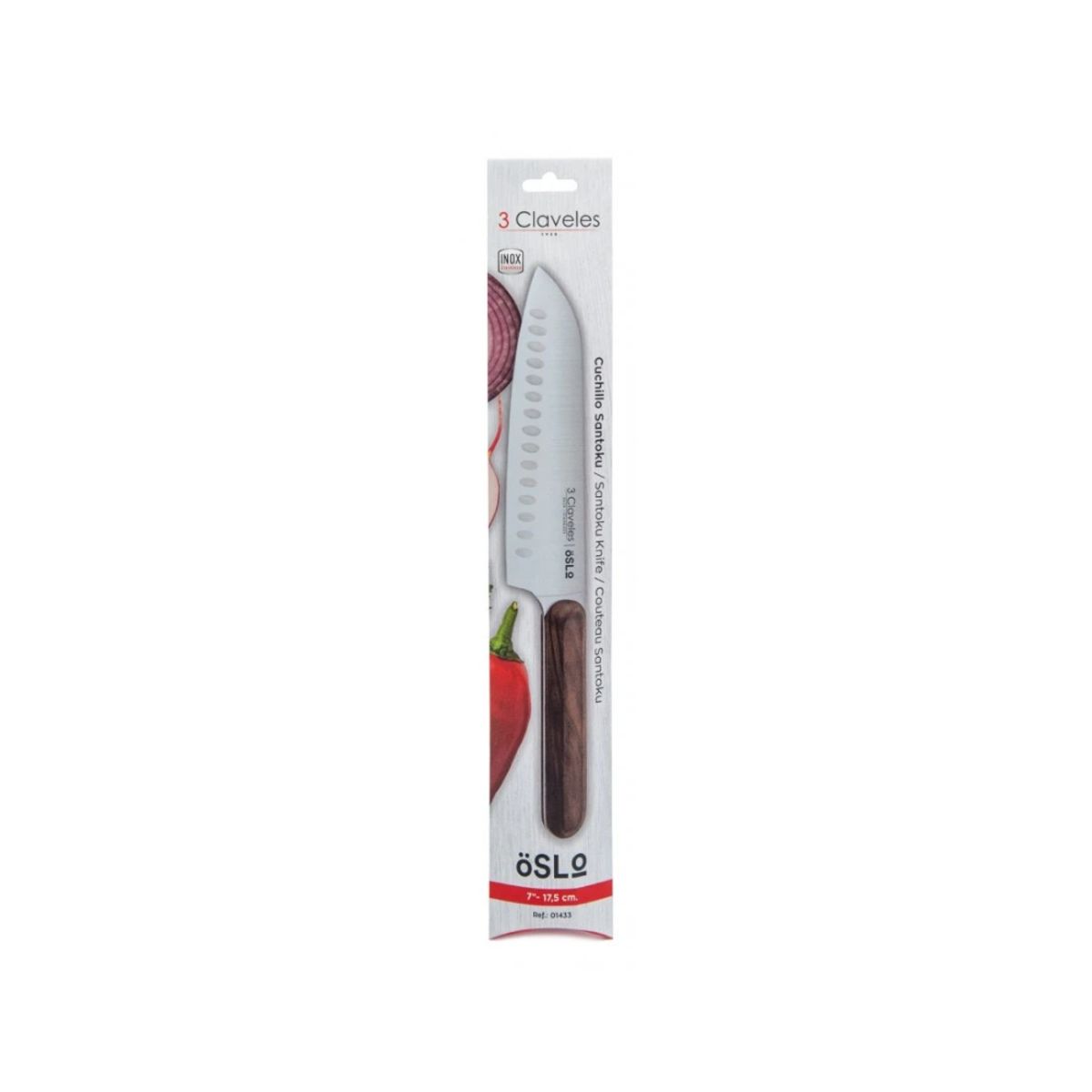 3 CLAVELES - Cuchillo Santoku 17,5 cms y Mango de Madera Tres Claveles