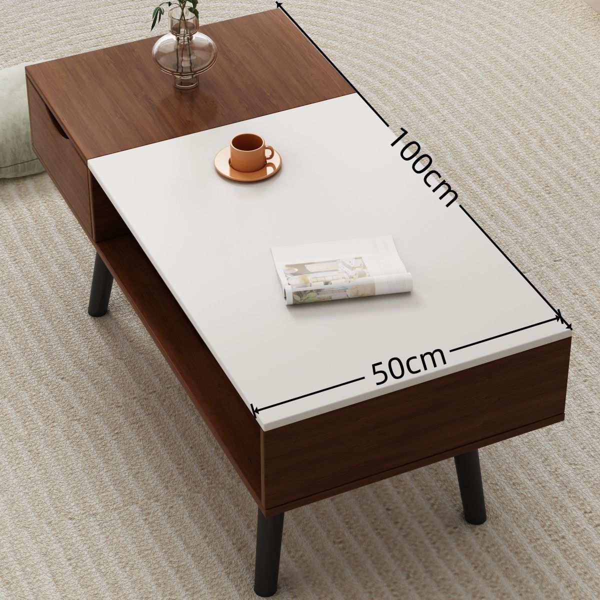 GENERICO - Mesa De Centro 2 Nivel con cajon 100x50x50cm