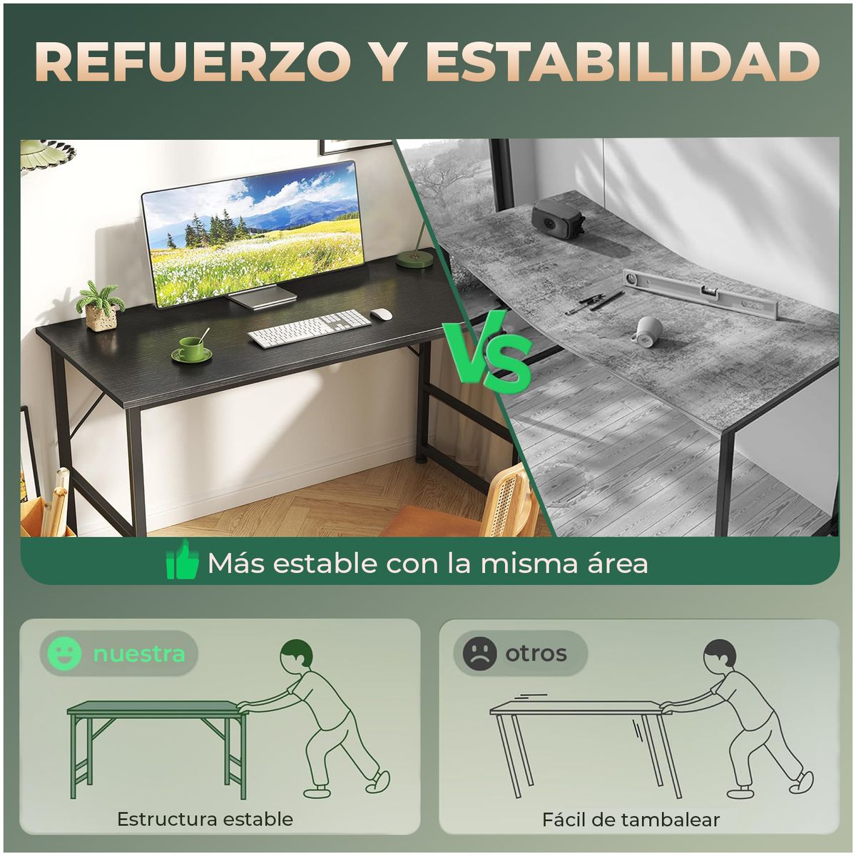 VIDITA - Mesa Escritorio Minimalista Oficina Moderno Negro 100cm