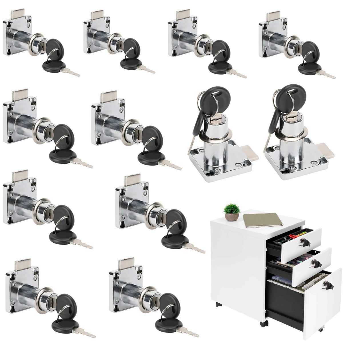 KUANGYE - 12pcs Cerradura Chapa Para Muebles Cajones Closet Con Llaves Plateado