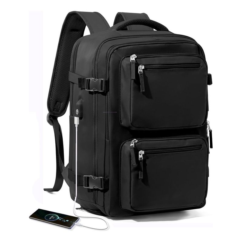 EVERSO - Mochila De Viaje Avión Cabina Expandible Usb 40L Negro
