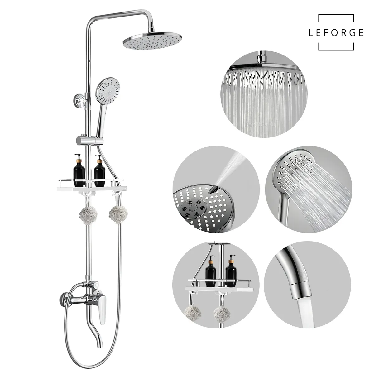 LEFORGE - Columna De Ducha Moderna 3 Funciones Monomando Con Jabonera Plateado