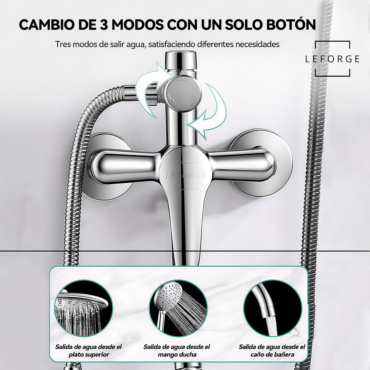 LEFORGE - Columna De Ducha Moderna 3 Funciones Monomando Con Jabonera Plateado