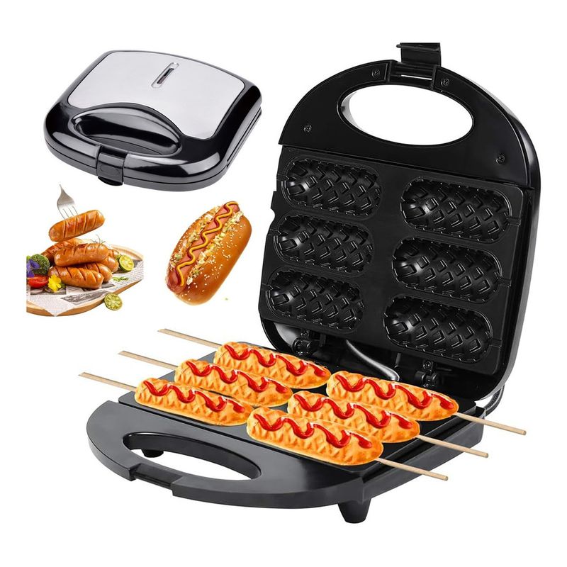 EVERSO - Máquina Eléctrica Para Hacer Hot Dogs Y Mini Waffles 750w Negro