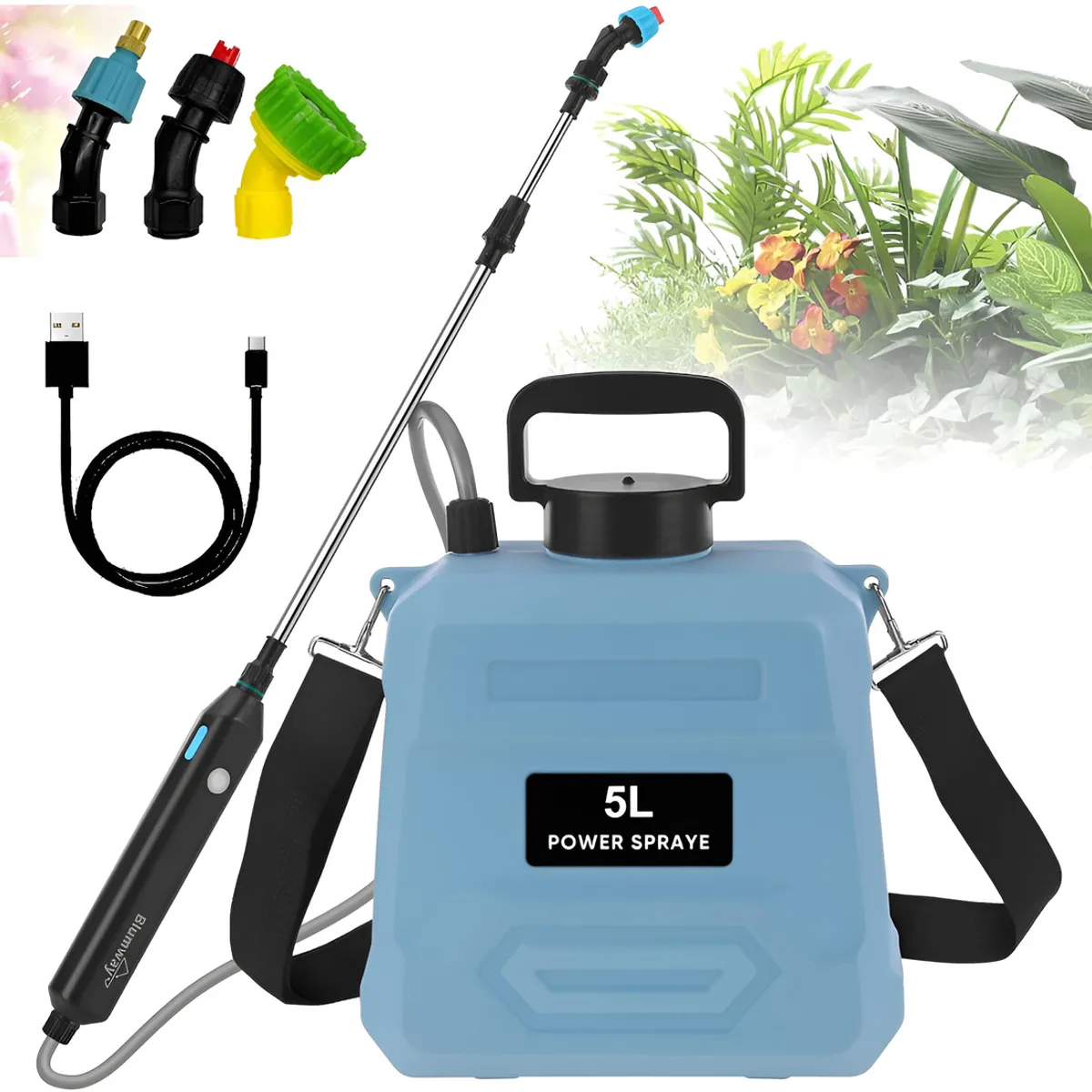 EVERSO - Fumigador Pulverizador Rociador Mochila Electrico 5 Litros Azul