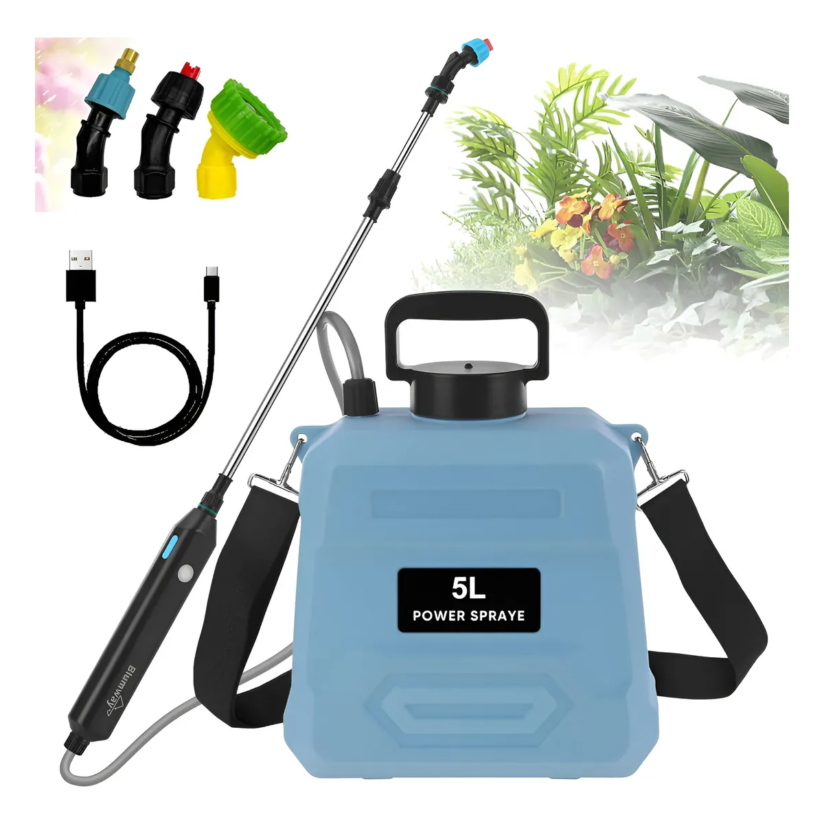 EVERSO - Fumigador Pulverizador Rociador Mochila Electrico 5 Litros Azul