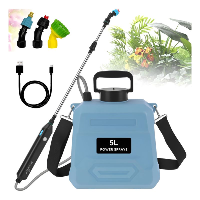 EVERSO - Fumigador Pulverizador Rociador Mochila Electrico 5 Litros Azul