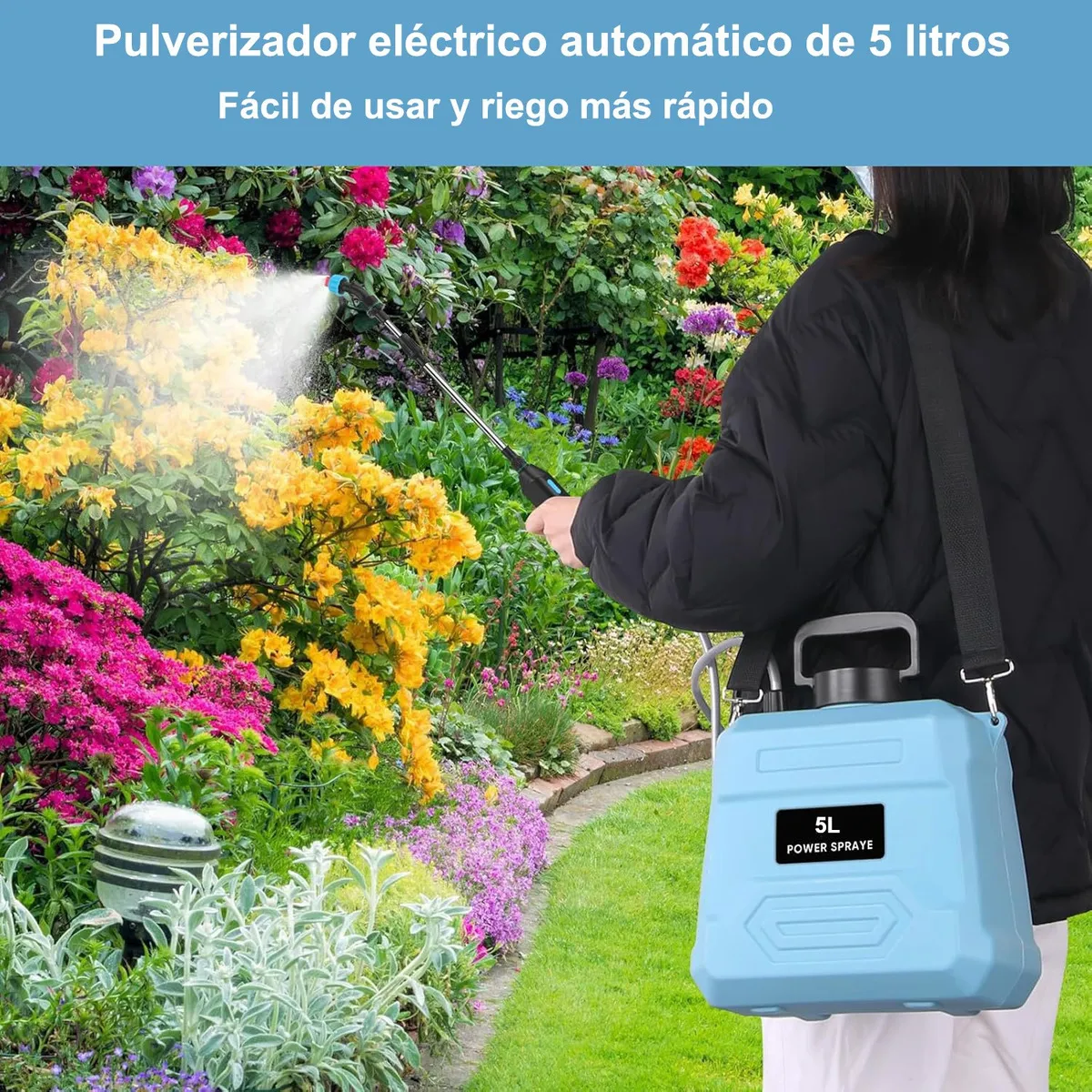EVERSO - Fumigador Pulverizador Rociador Mochila Electrico 5 Litros Azul