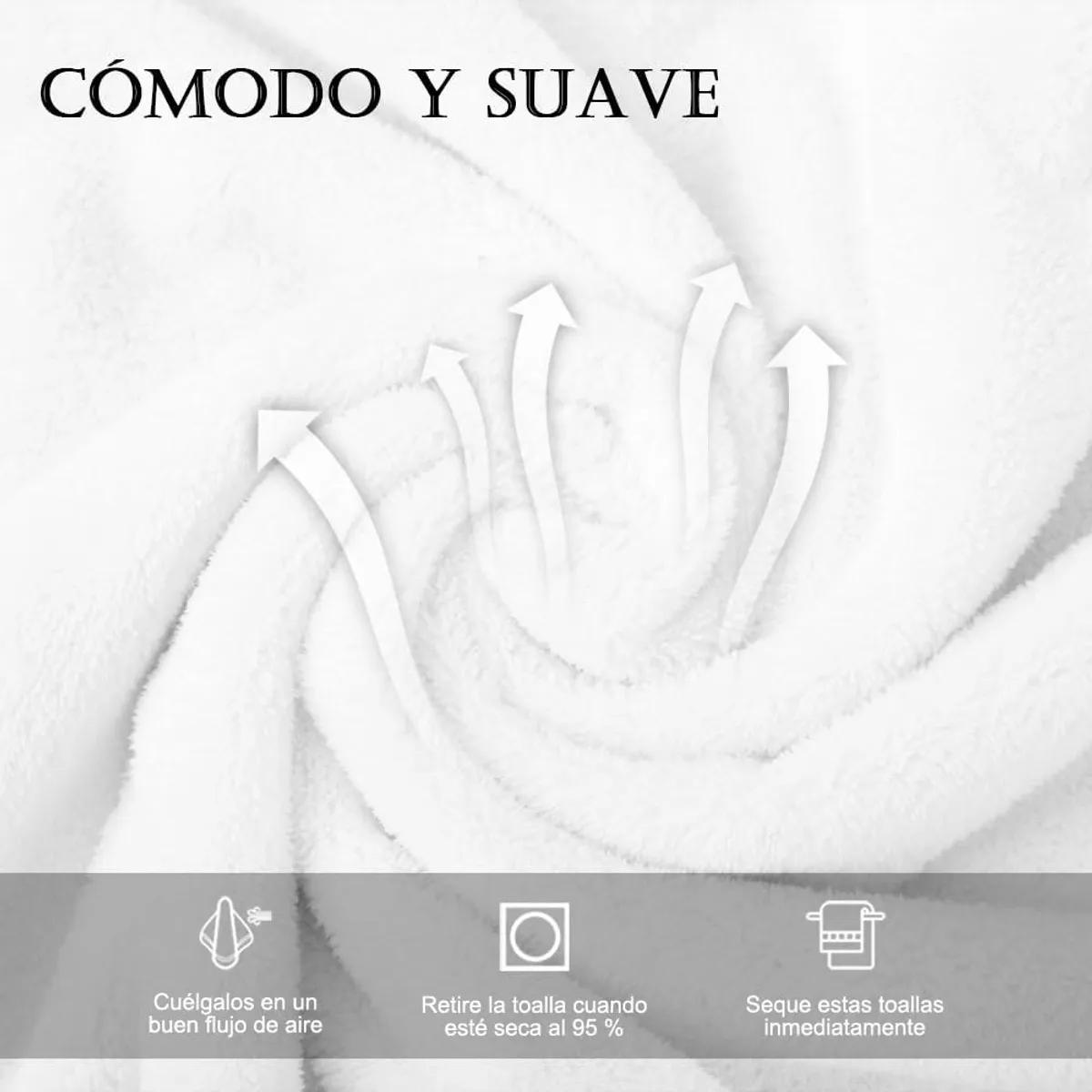 EVERSO - Set 3 Toalla De Baño Algodón Bamboo Súper Suaves 140x70cm Blanco