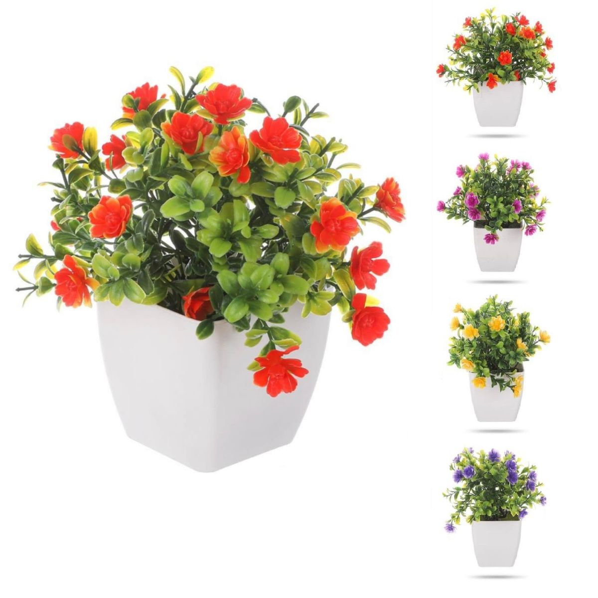 HOMEY - Pack De 4 Macetas Con Planta Artificial,con diseño de maceta cuadrada