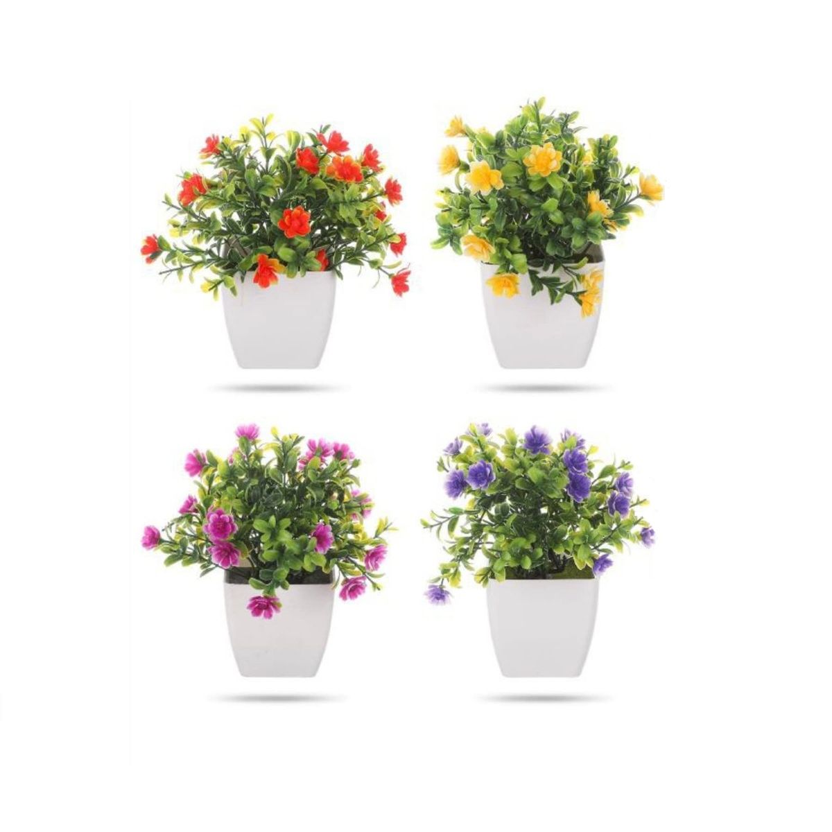 HOMEY - Pack De 4 Macetas Con Planta Artificial,con diseño de maceta cuadrada