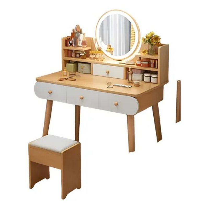 MUNDO MAGIA - Tocador Madera Espejo Con Luz 100ancho40120cm Con Taburete