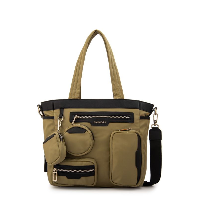 AMPHORA - Cartera Dos Asas evany grande verde oliva