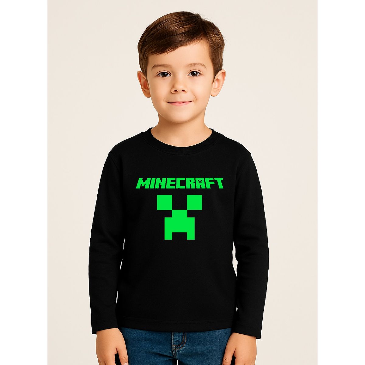 ROLY - Polera minecraft clásico para niño manga larga