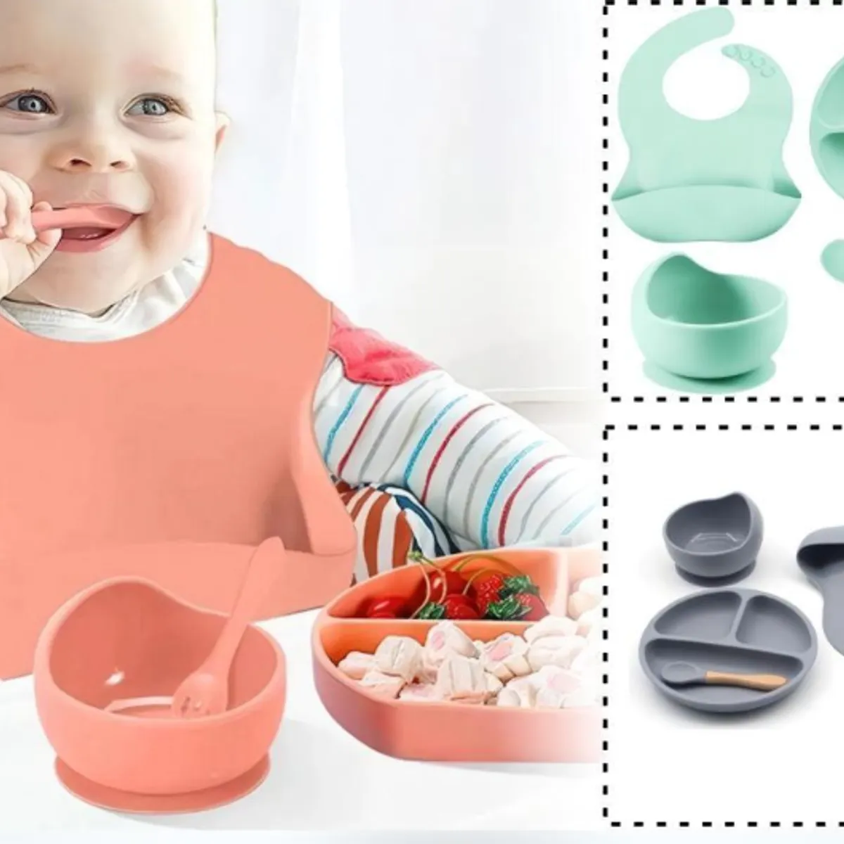GENERICO - Set De Alimentación Silicona Platos Bebé Salmon