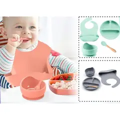 GENERICO - Set De Alimentación Silicona Platos Bebé Salmon