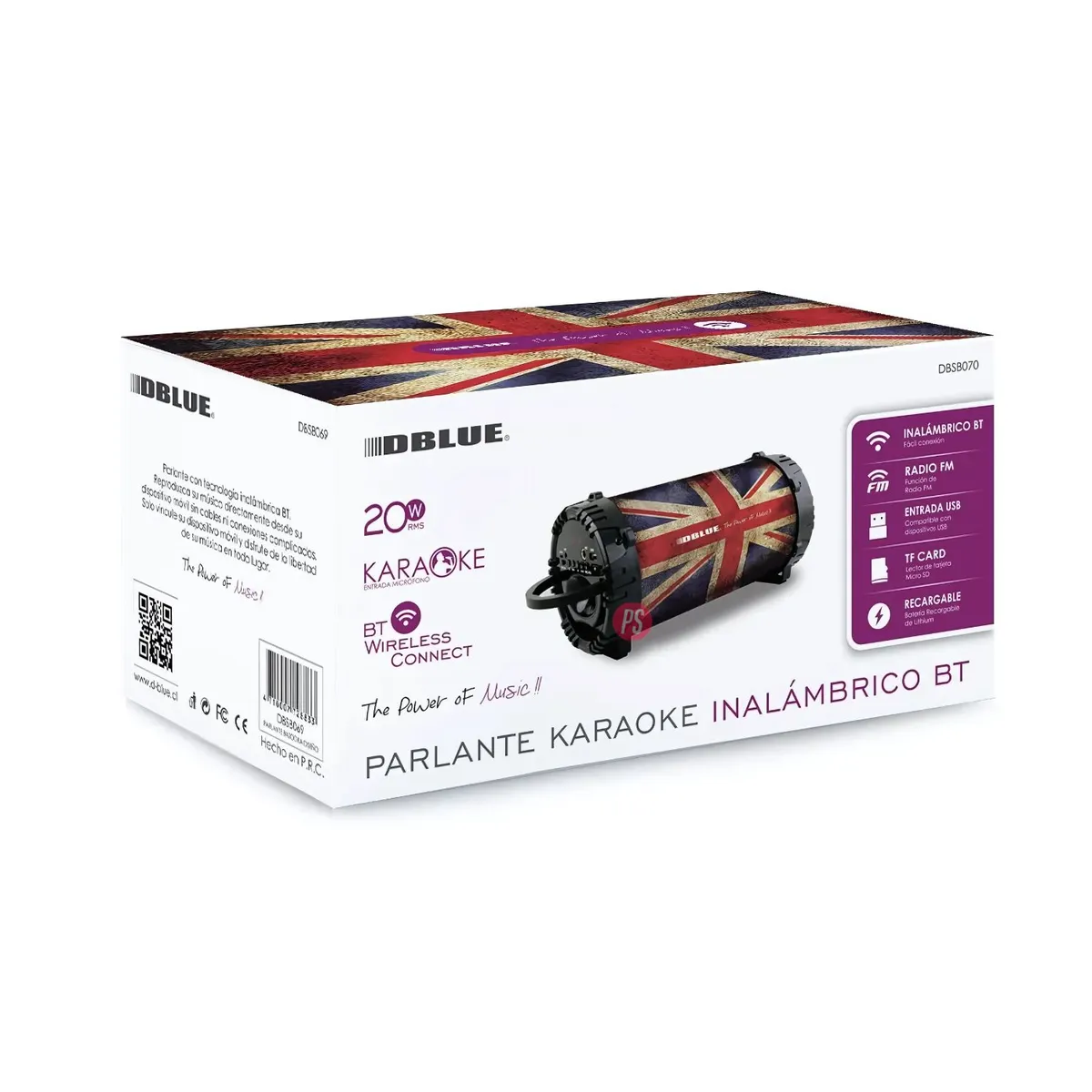 DBLUE - Parlante Bazooka Bluetooth Portátil Diseño Bandera 20w - Ps