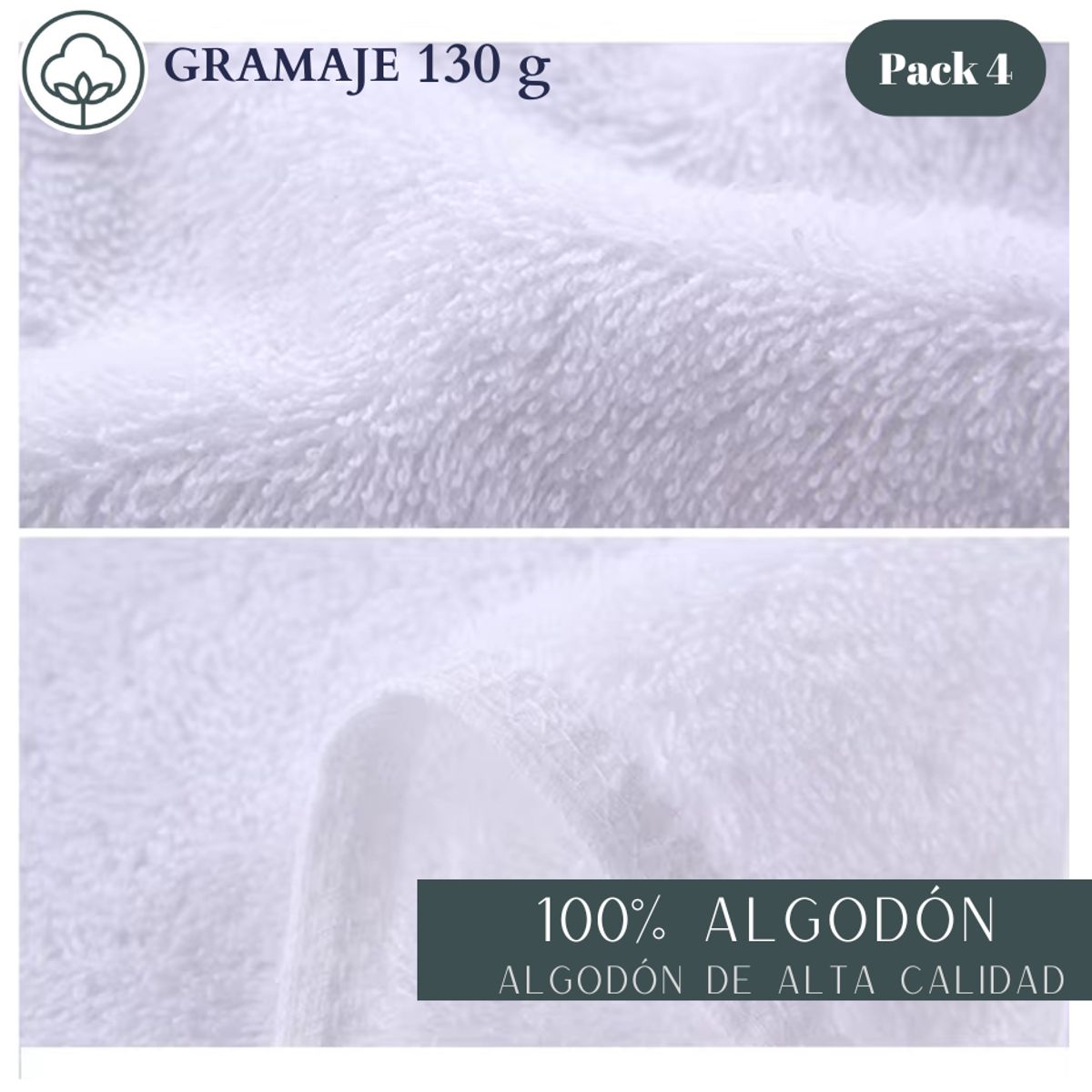 GARSIL - Pack De 4 Toallas  Blancas Algodón  75x35 cm Baño Hotel 130 grs