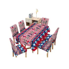 GENERICO - MANTEL FIESTAS PATRIAS DE TELA MAS FUNDAS DE SILLAS ELASTICADAS