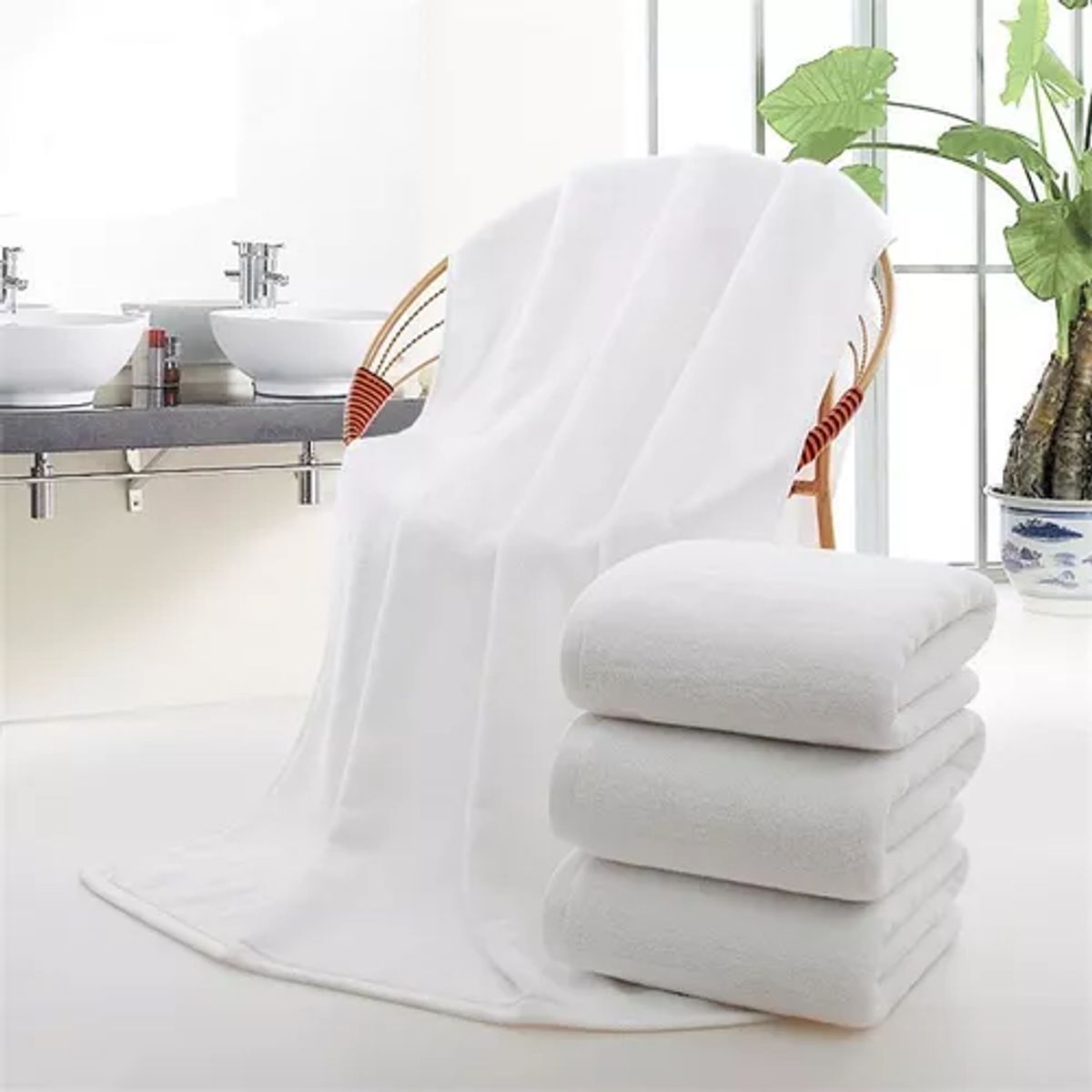 GENERICO - Pack de 6 toallas de baño de hotel algodón 140x70 cm color blanco