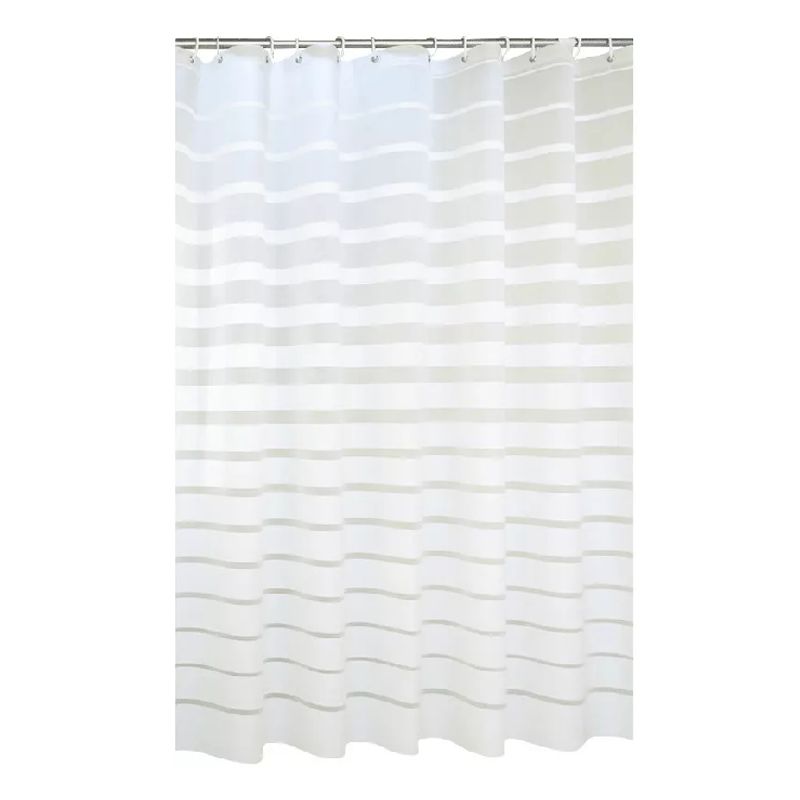GENERICO - Cortina de baño rayada 180 x 180 cm con accesorios blanco