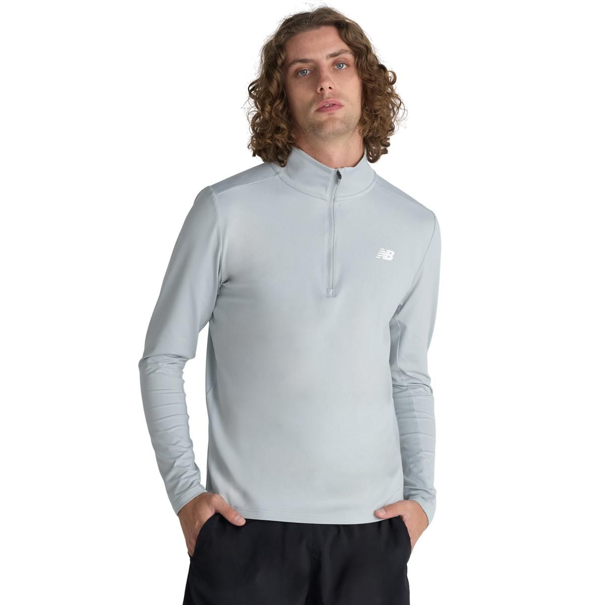 NEW BALANCE - Polerón Running Hombre New Balance Space Dye 1/4 Zip Gris